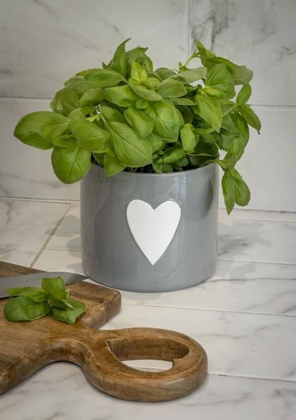 Grey Ceramic Flower Pot with white Heart
