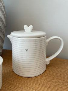 Stripes and Heart Tea Pot in Grey