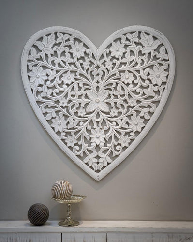 Large White Carved Wall Heart