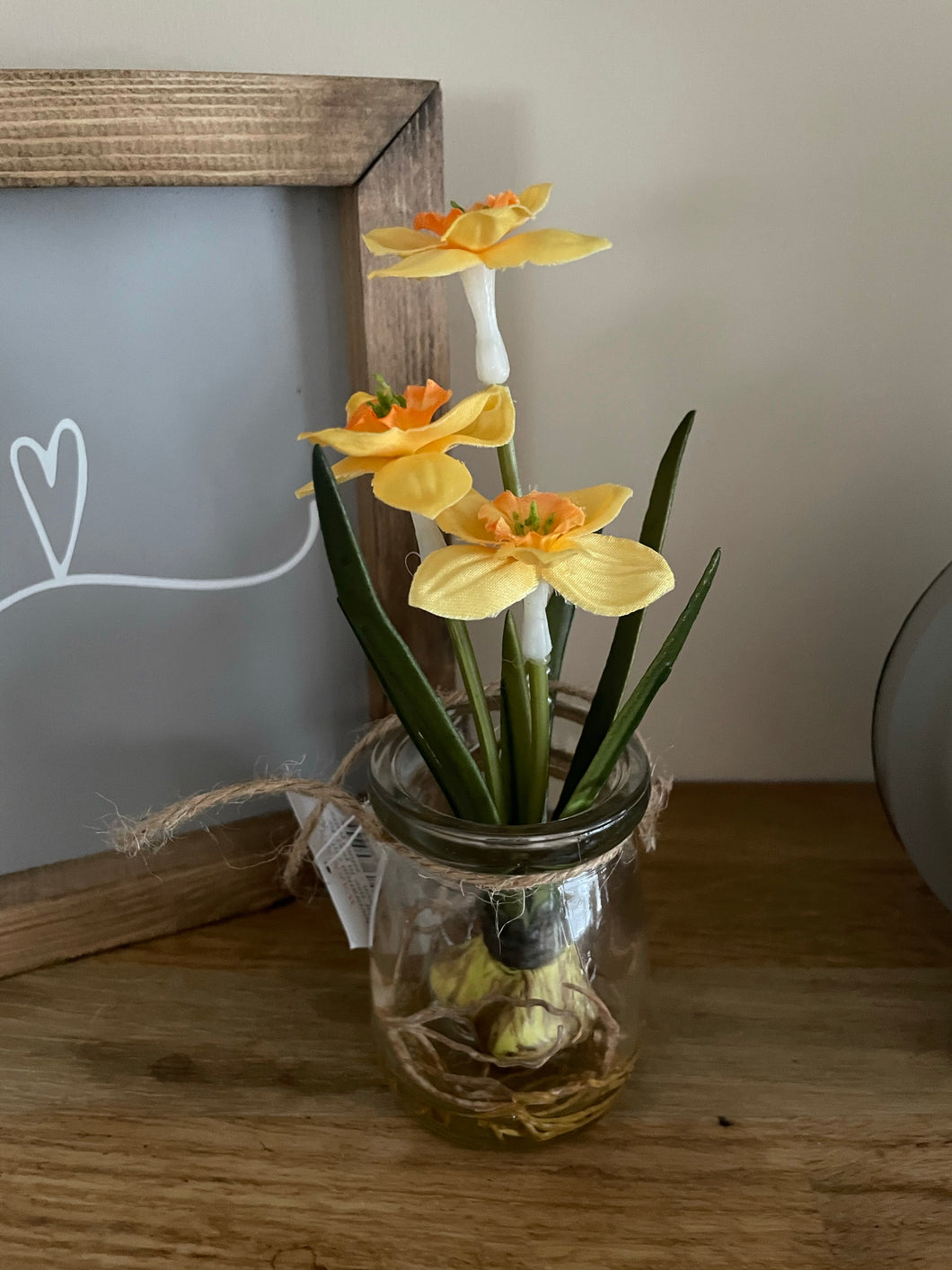 Faux Daffodils in Glass Jar