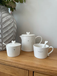Stripes and Heart Tea Pot in Grey