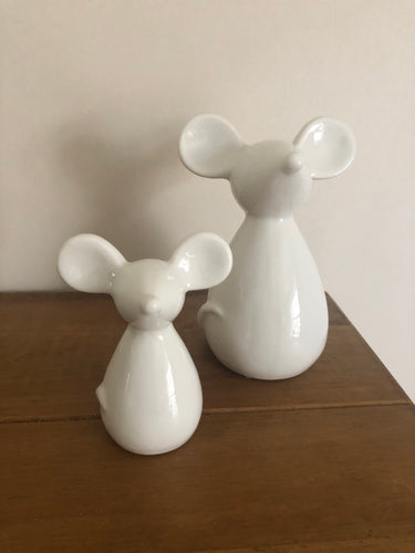 Set of 2 white ceramic mice