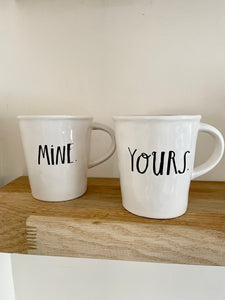 Rae Dunn Yours and Mine Mugs