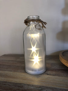Glass Bottle with Lit Stars