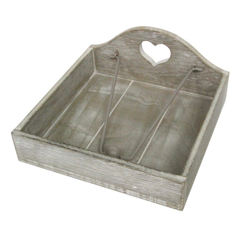 Napkin Holder 18cm - Grey Wood/Carved Heart