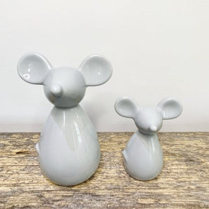 Set of 2 Grey Ceramic Mice