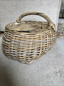 Rattan Market Basket with Hessian Lining