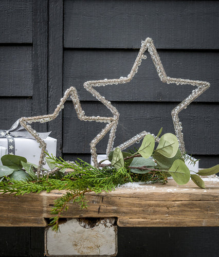 Set of 2 Silver beaded Stars