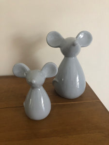 Set of 2 Grey Ceramic Mice