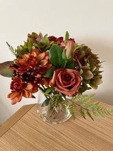 Load image into Gallery viewer, Autumnal Faux Flowers In Glass Vase