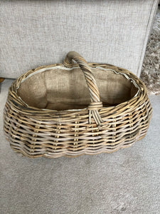 Rattan Market Basket with Hessian Lining