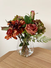 Load image into Gallery viewer, Autumnal Faux Flowers In Glass Vase